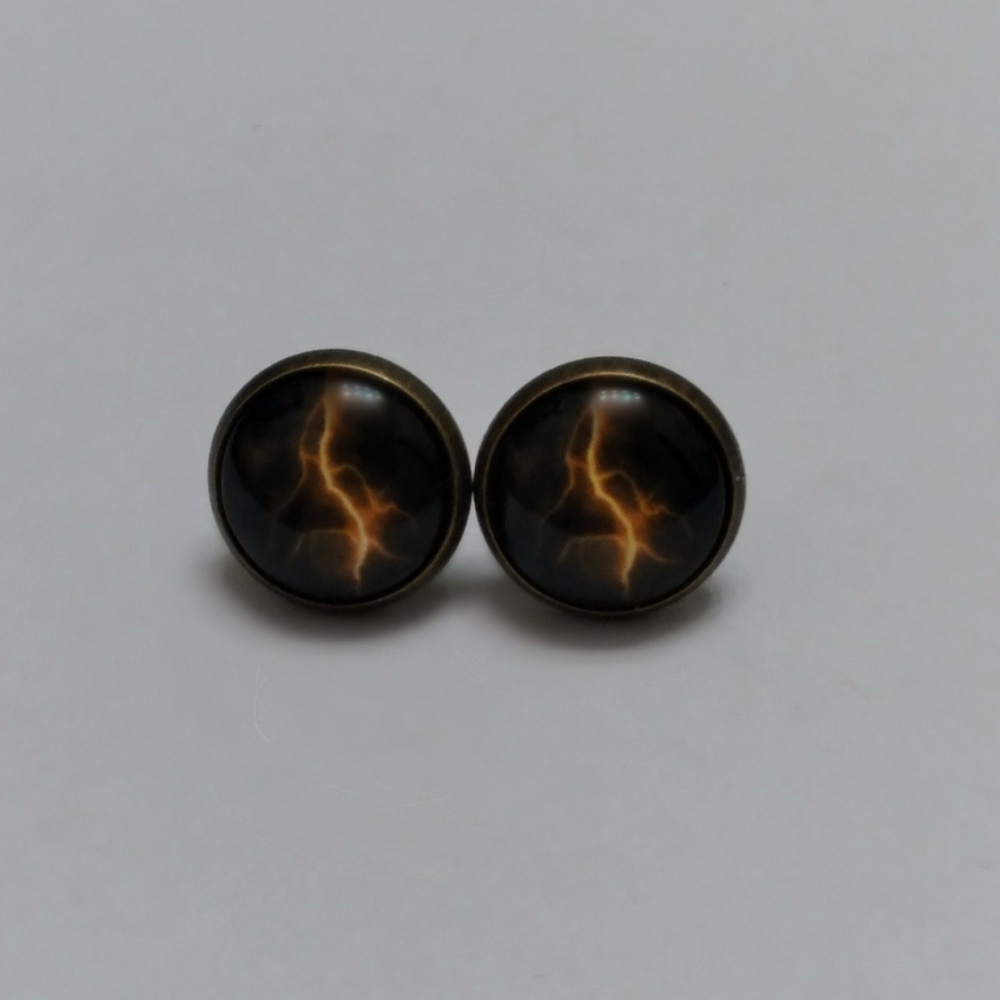 🌟3/$15 Antique Gold and Glass Lightning Earrings